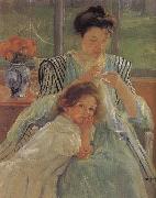 Mary Cassatt The young mother is sewing oil painting reproduction